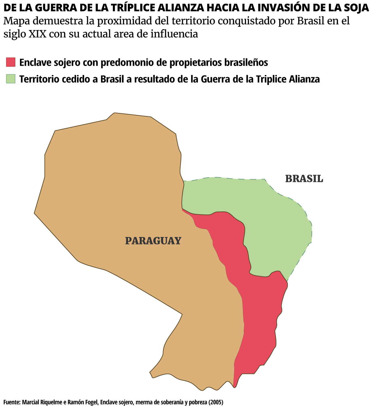 Mapa demuestra la proximidad del territorio conquistado por Brasil en el siglo XIX con su actual area de influencia