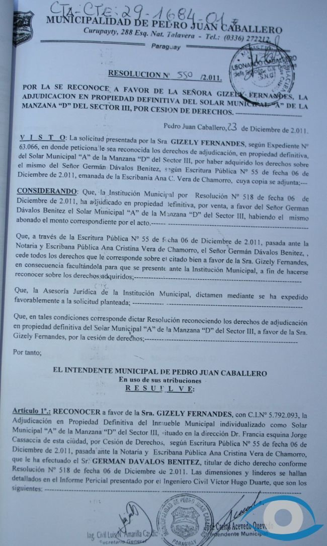 La Municipalidad de Pedro Juan Caballero vende tierras del Estado 