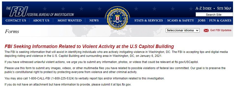 La convocatoria del FBI para recibir imágenes del miércoles