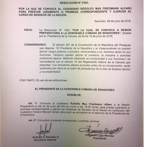 Resolución emitida ayer por el presidente del Congreso.foto: FACSÍMIL
