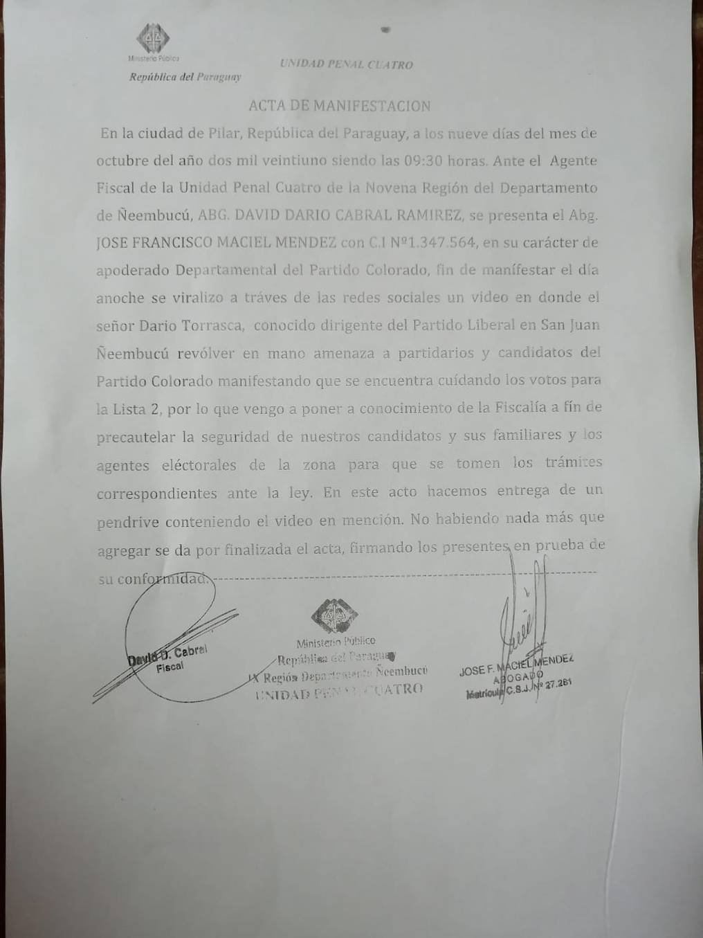 Se aguarda que la Fiscalía disponga las medidas pertinentes con respecto a la denuncia. Foto: Gentileza.